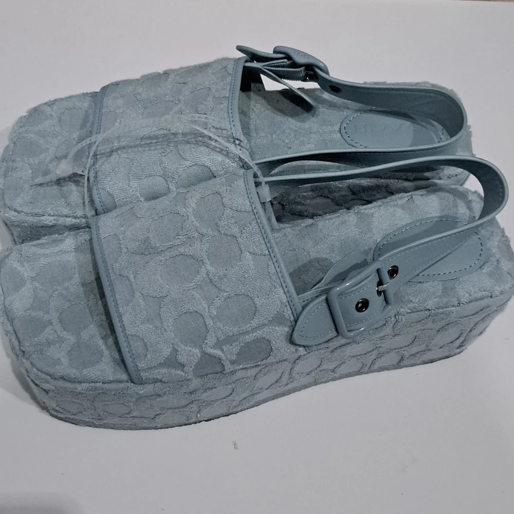Coach Powder Blue Logo-Embossed Platform Sandals